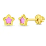 In Season 14k Gold Pretty in Pink Star Earrings Safety Screw Back - Star