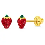 In Season 14k Gold Summer Strawberry Earrings Safety Screw Back Enamel
