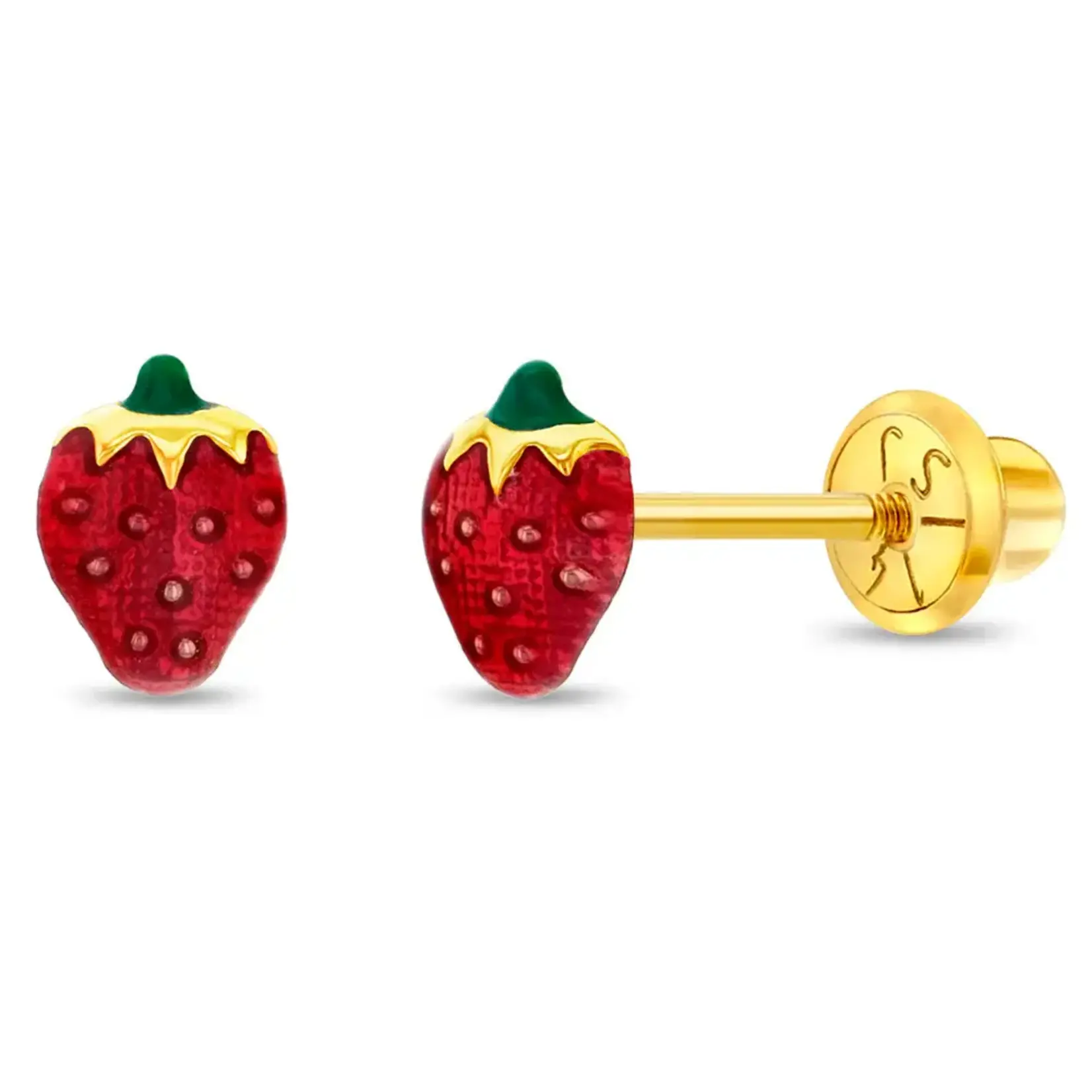 In Season 14k Gold Summer Strawberry Earrings Safety Screw Back Enamel