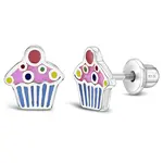 In Season Cherry on Top Cupcake Earrings Screw Back Enamel - Sterling Silver - Pink