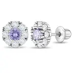 In Season SS Encircling Solitaire Clear/Purple CZ Earrings