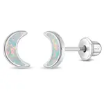 In Season SS Simulated Opal Crescent Moon Earrings