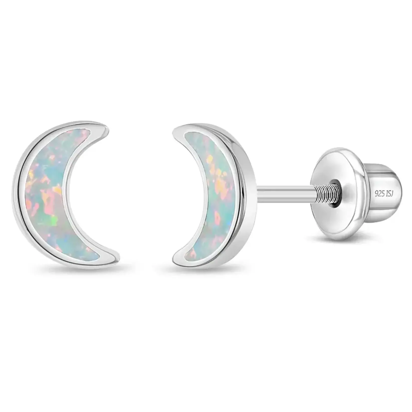 In Season SS Simulated Opal Crescent Moon Earrings