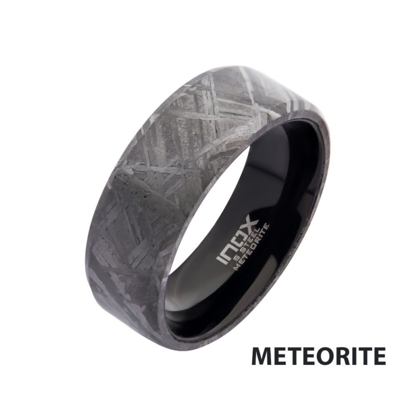 Inox Solid Meteorite Inlay Black IP Ring
