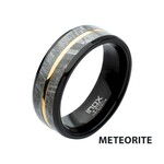 Inox 8mm Gold IP & Meteorite Inlay Black IP Comfort Fit Ring