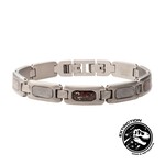 Inox Gun Metal IP Steel Matte Finish Meteorite & Black Dinosaur Bone Inlay Link Bracelet