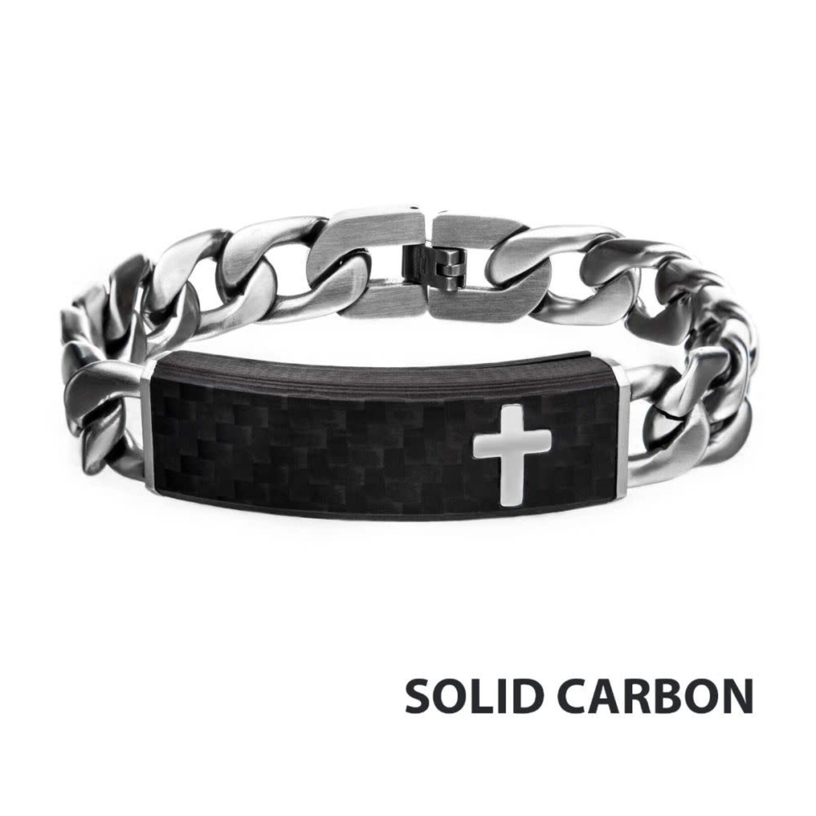 Inox Carbon Fiber Black with Cross & Steel Adjustable Link ID Bracelet
