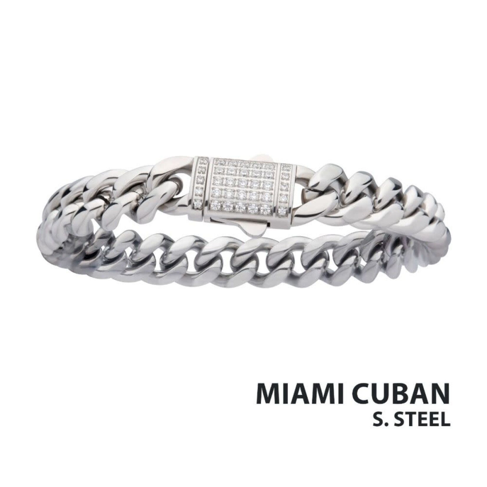 Inox 10mm Steel Miami Cuban Chain Bracelet with CNC Precision Set CZ Double Tab Box Clasp 8"