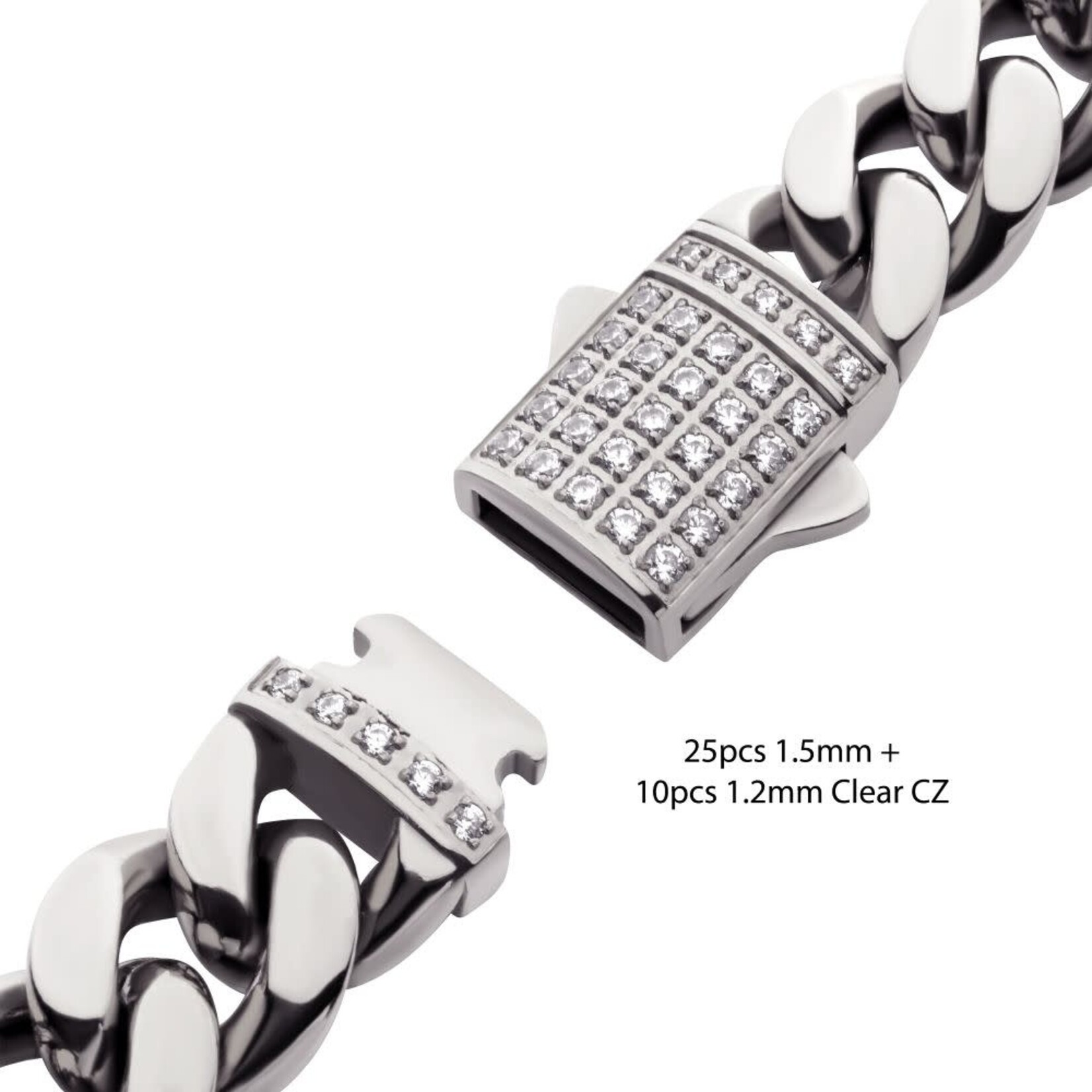 Inox 10mm Steel Miami Cuban Chain Bracelet with CNC Precision Set CZ Double Tab Box Clasp 8"