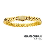 Inox 8mm 18Kt Gold IP Miami Cuban Chain Bracelet with CNC Precision Set CZ Double Tab Box Clasp 8.5"
