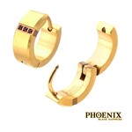 Inox 18Kt Gold IP Steel Matte Finish Huggie Earrings with Genuine Black Sapphire