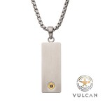 Inox 1.6mm Black Sapphire Gem on Matte Finish Steel Engravable Compact Dog Tag Vulcan Pendant