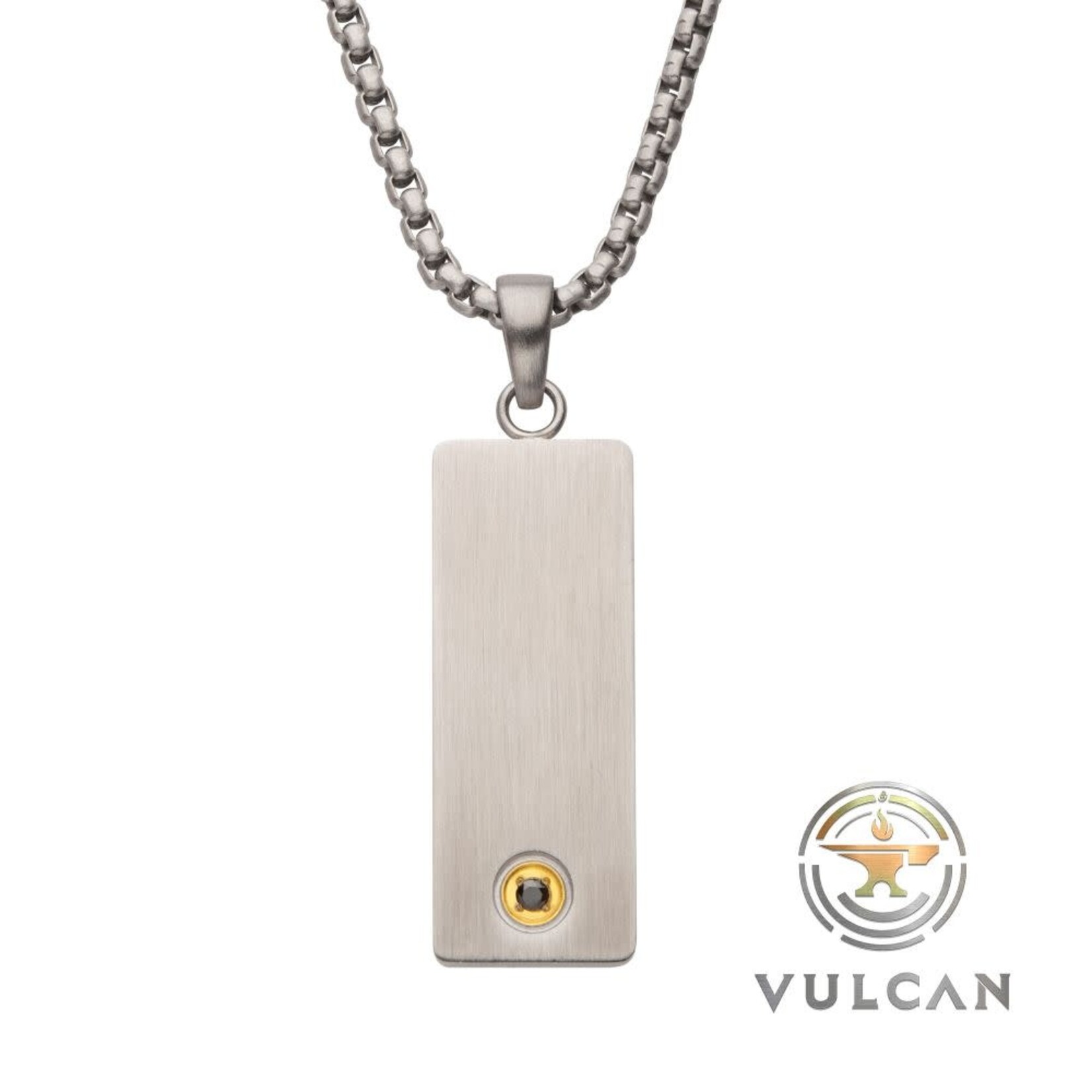 Inox 1.6mm Black Sapphire Gem on Matte Finish Steel Engravable Compact Dog Tag Vulcan Pendant