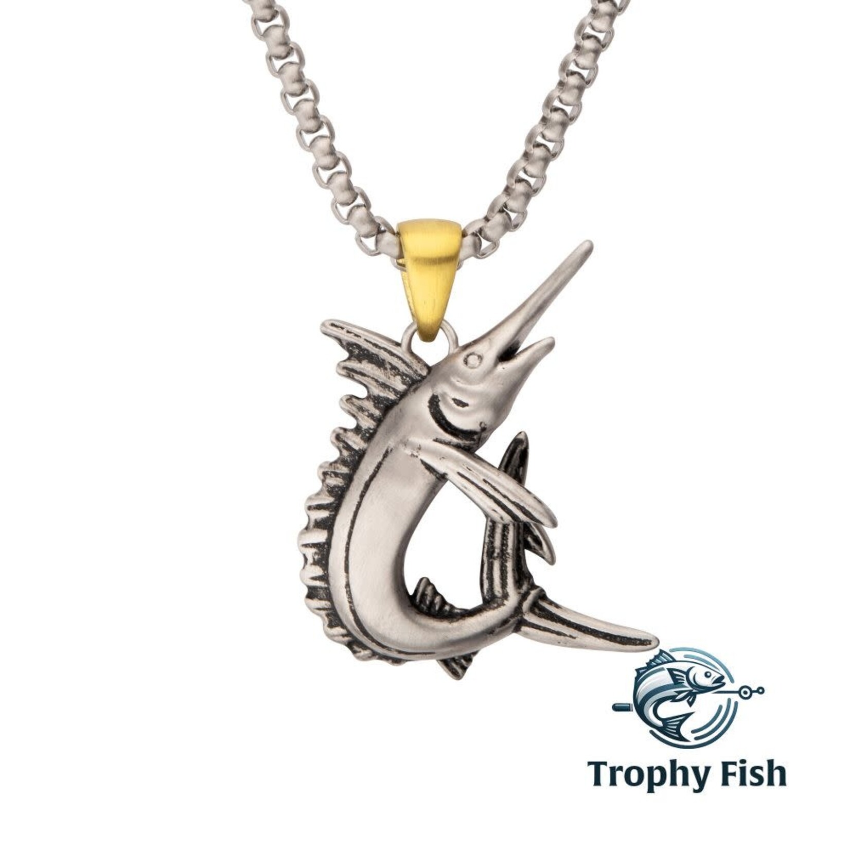 Inox Antiqued Matte Finish Steel Marlin Pendant