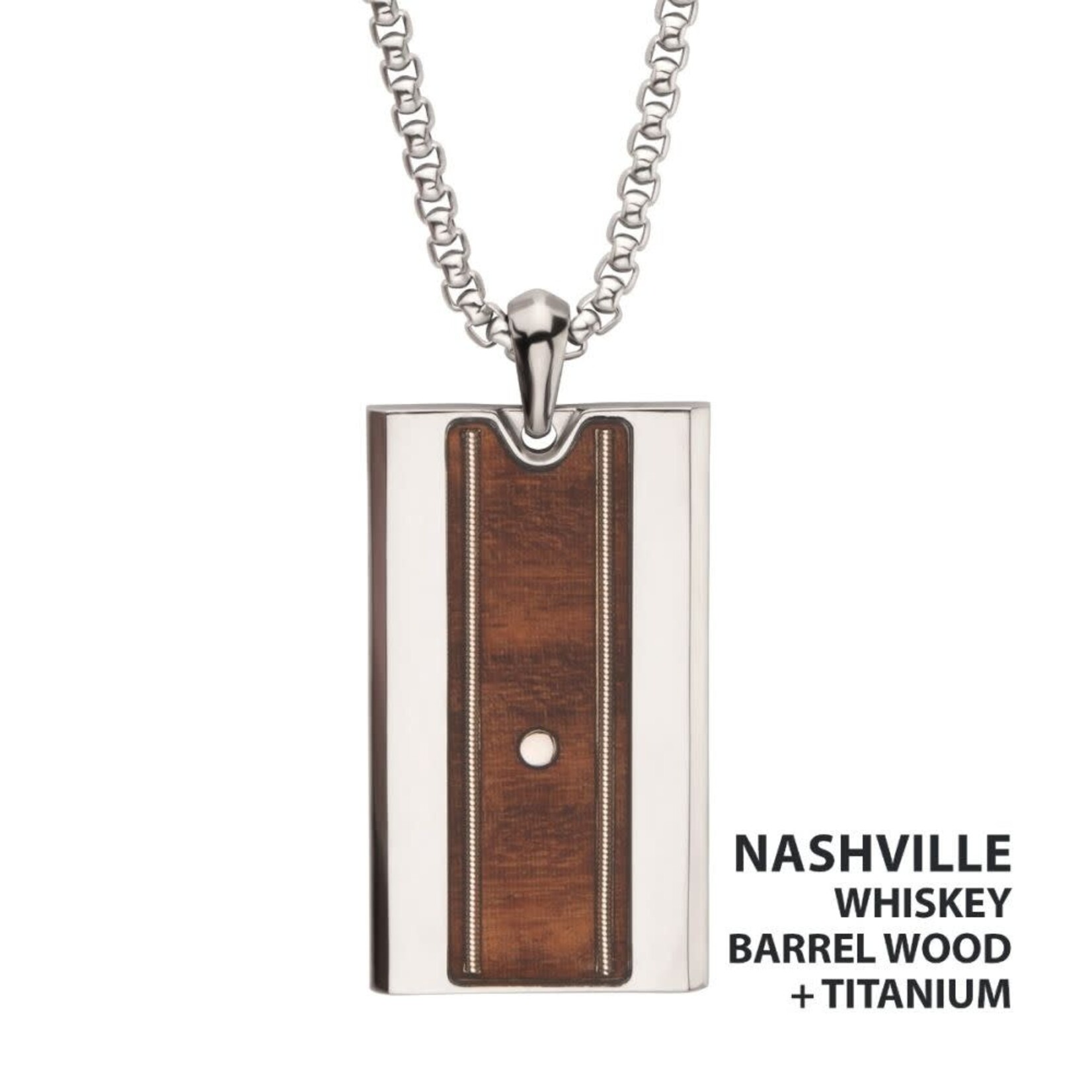 Inox Titanium & Whiskey Barrel Wood Inlay with Embedded Guitar String Pendant