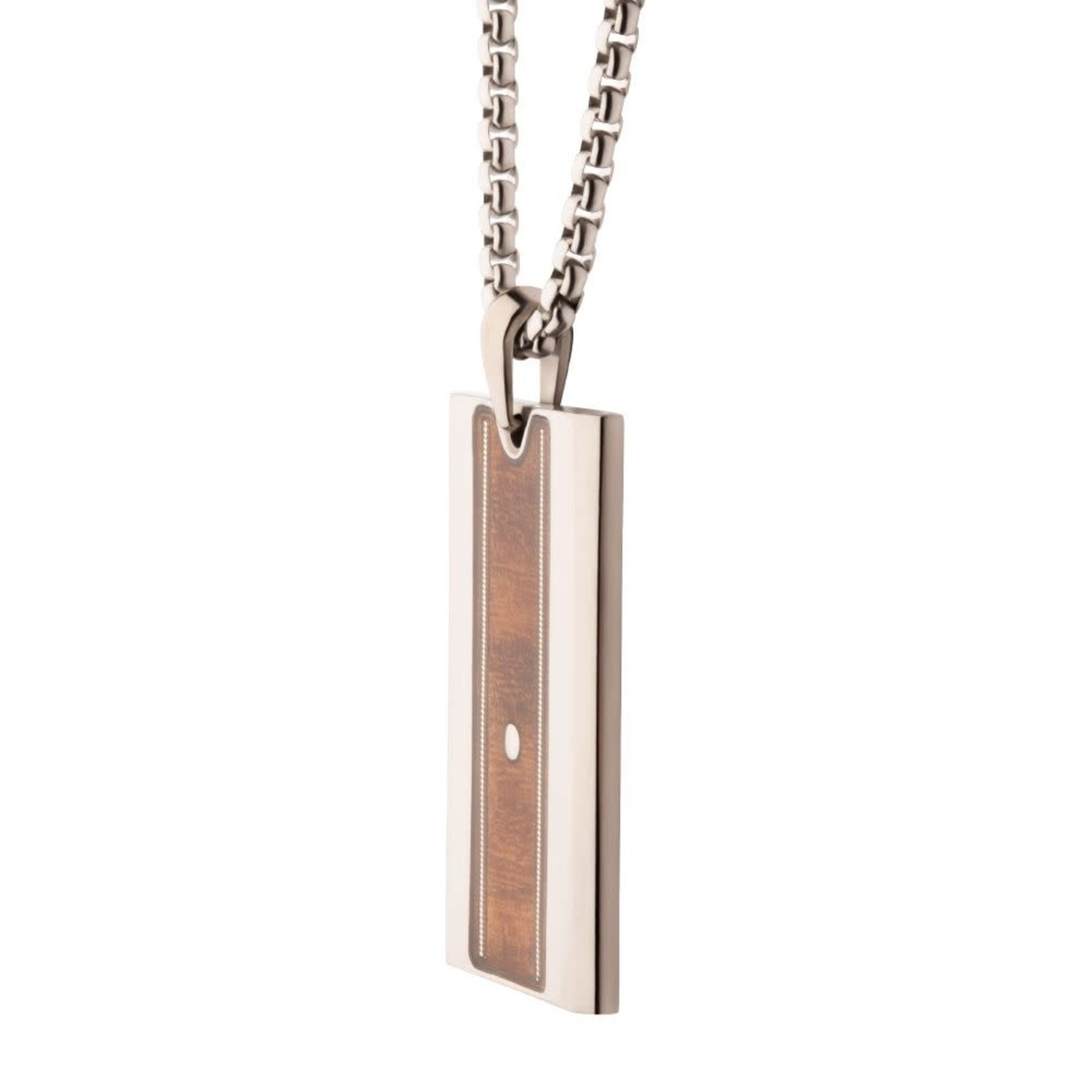 Inox Titanium & Whiskey Barrel Wood Inlay with Embedded Guitar String Pendant