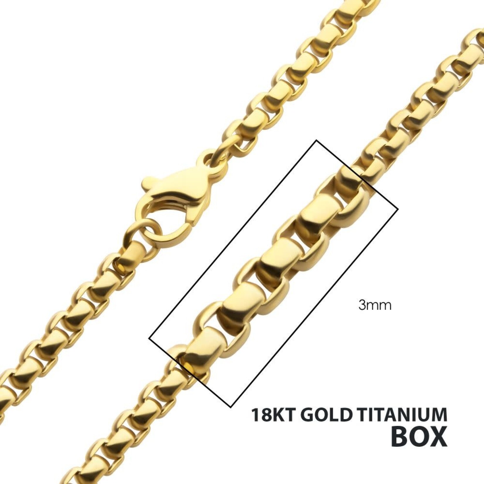 Inox 3mm 18Kt Gold IP Titanium Box Chain Necklace 16"