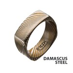 Inox Matte Finish Gold IP Damascus Steel Square Edge Ring