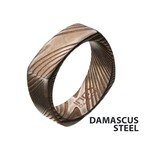 Inox 8mm Matte Finish Rose Gold IP Damascus Steel Square Edge Ring