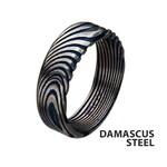 Inox 7mm Matte Finish Blue IP Damascus Steel Band Ring
