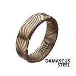 Inox 7mm Matte Finish Rose Gold IP Damascus Steel Band Ring