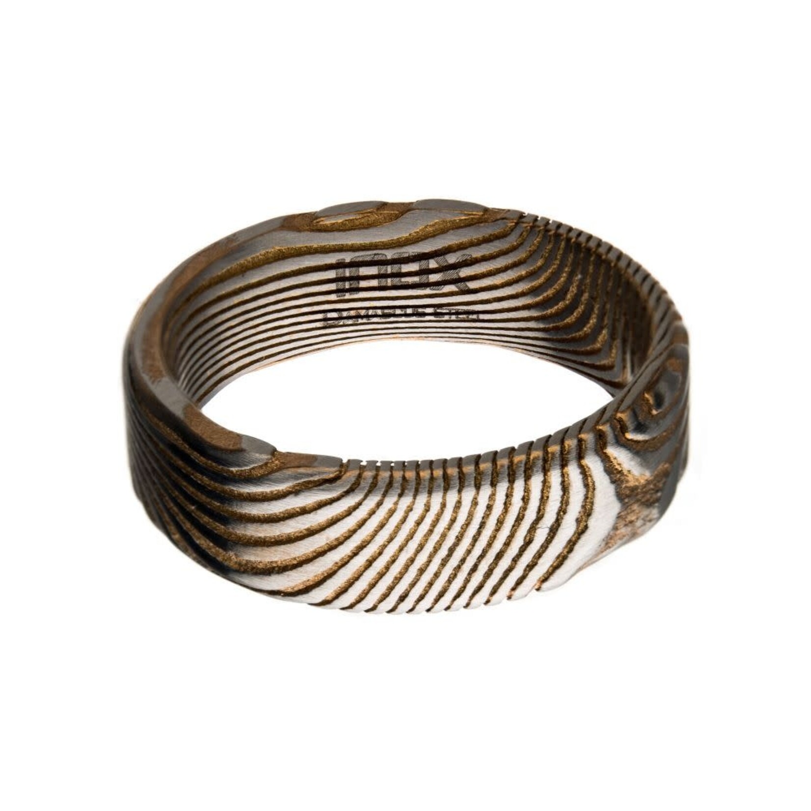 Inox 7mm Matte Finish Rose Gold IP Damascus Steel Band Ring