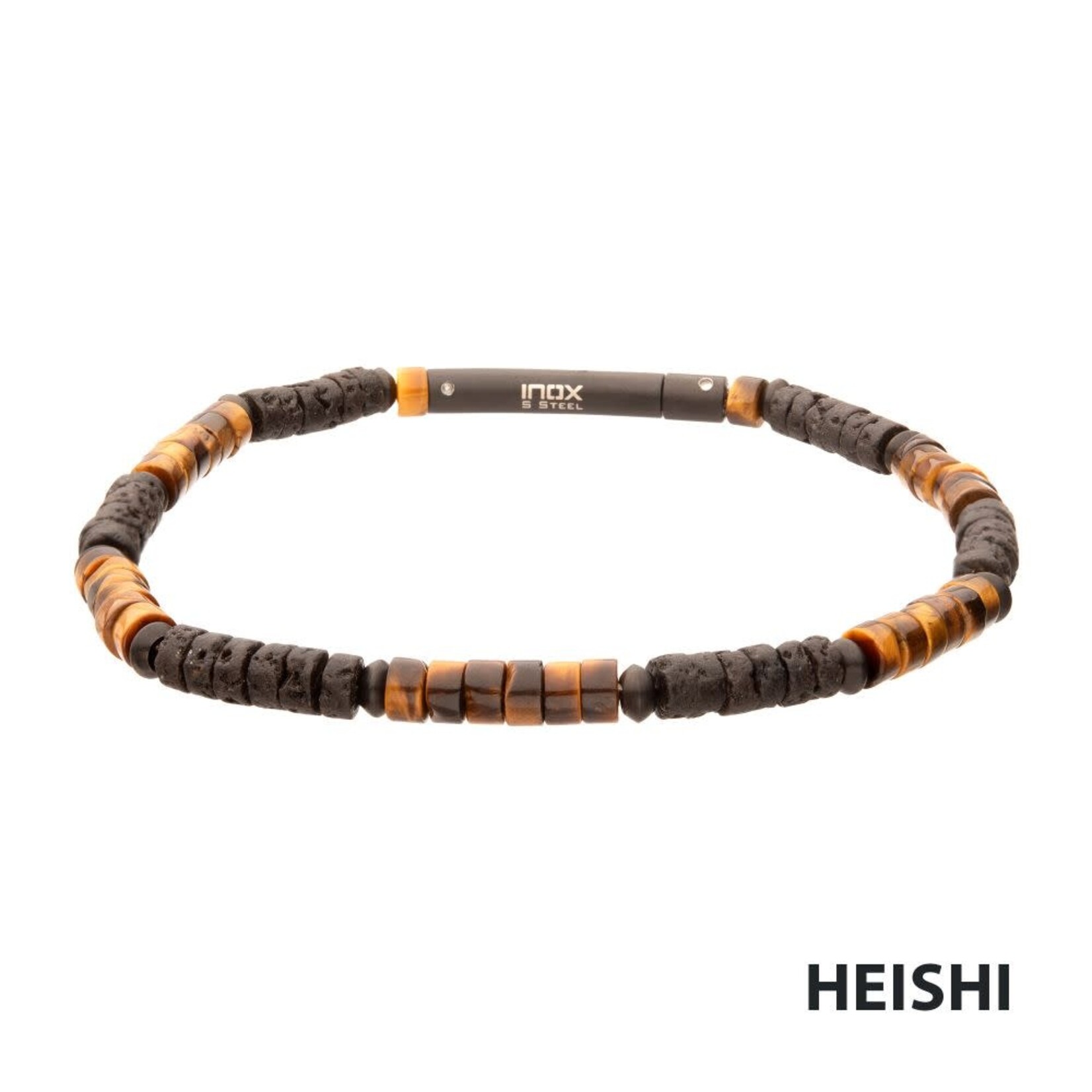 Inox Magma Tiger (Tiger-eye / Lava) Heishi Bead Bracelet 7.75"