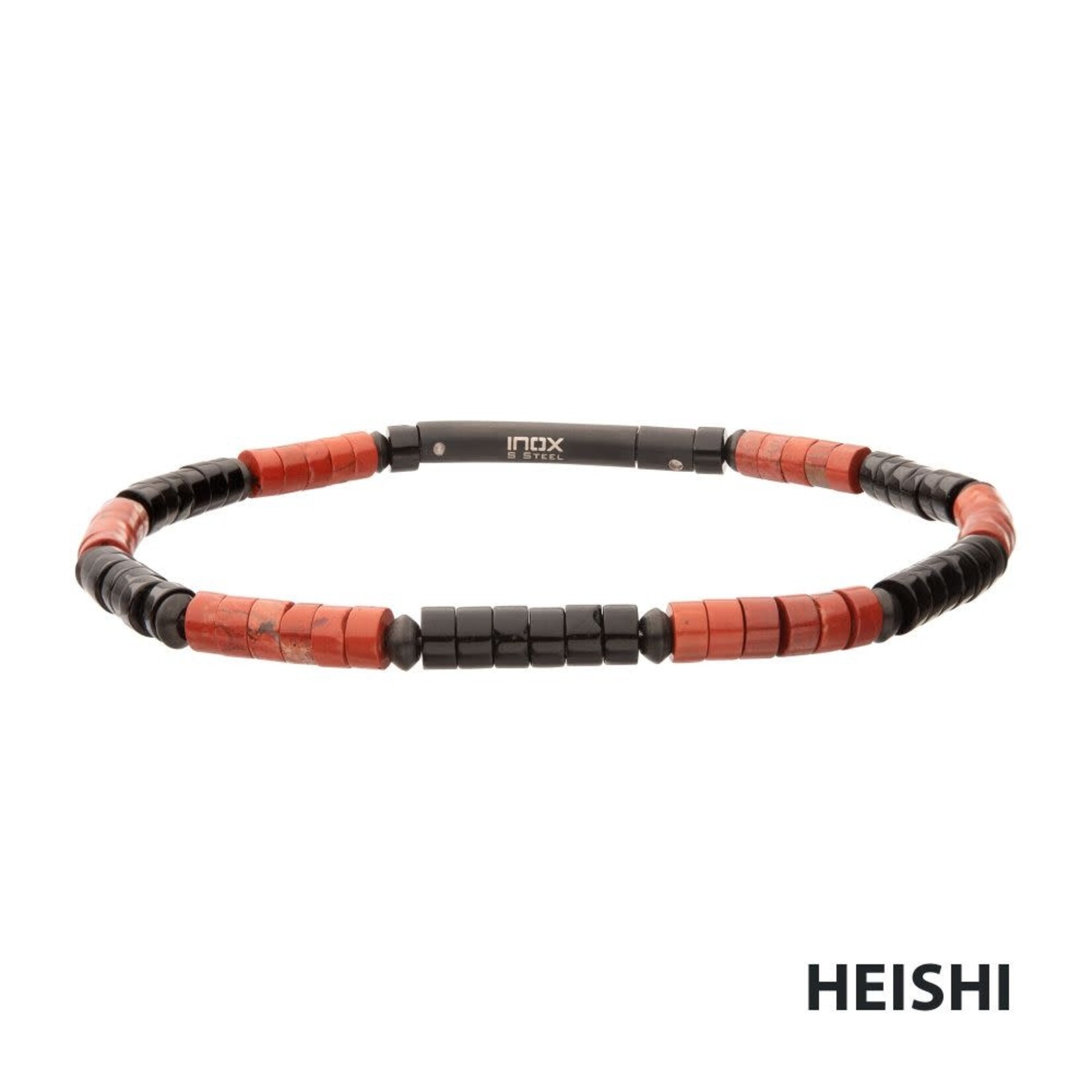 Inox Inferno (Red Jasper / Onyx) Heishi Bead Bracelet 7.75"