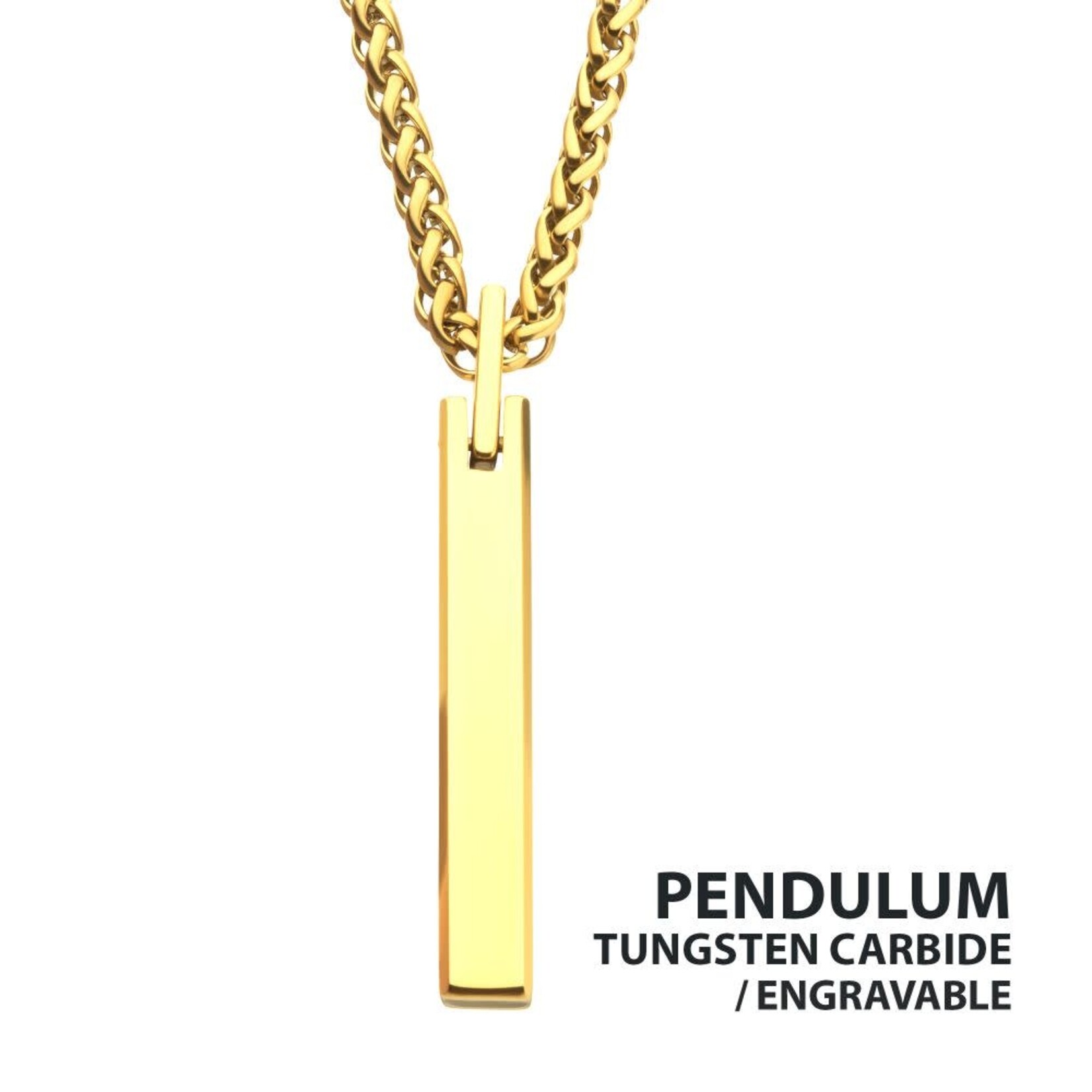 Inox 18Kt Gold IP Tungsten Carbide Monolith Engravable Pendant 24"
