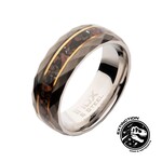 Inox Gun Metal IP Steel Matte Finish Dinosaur Bone Inlay & Thin 18K Gold IP Lines Comfort Fit Ring