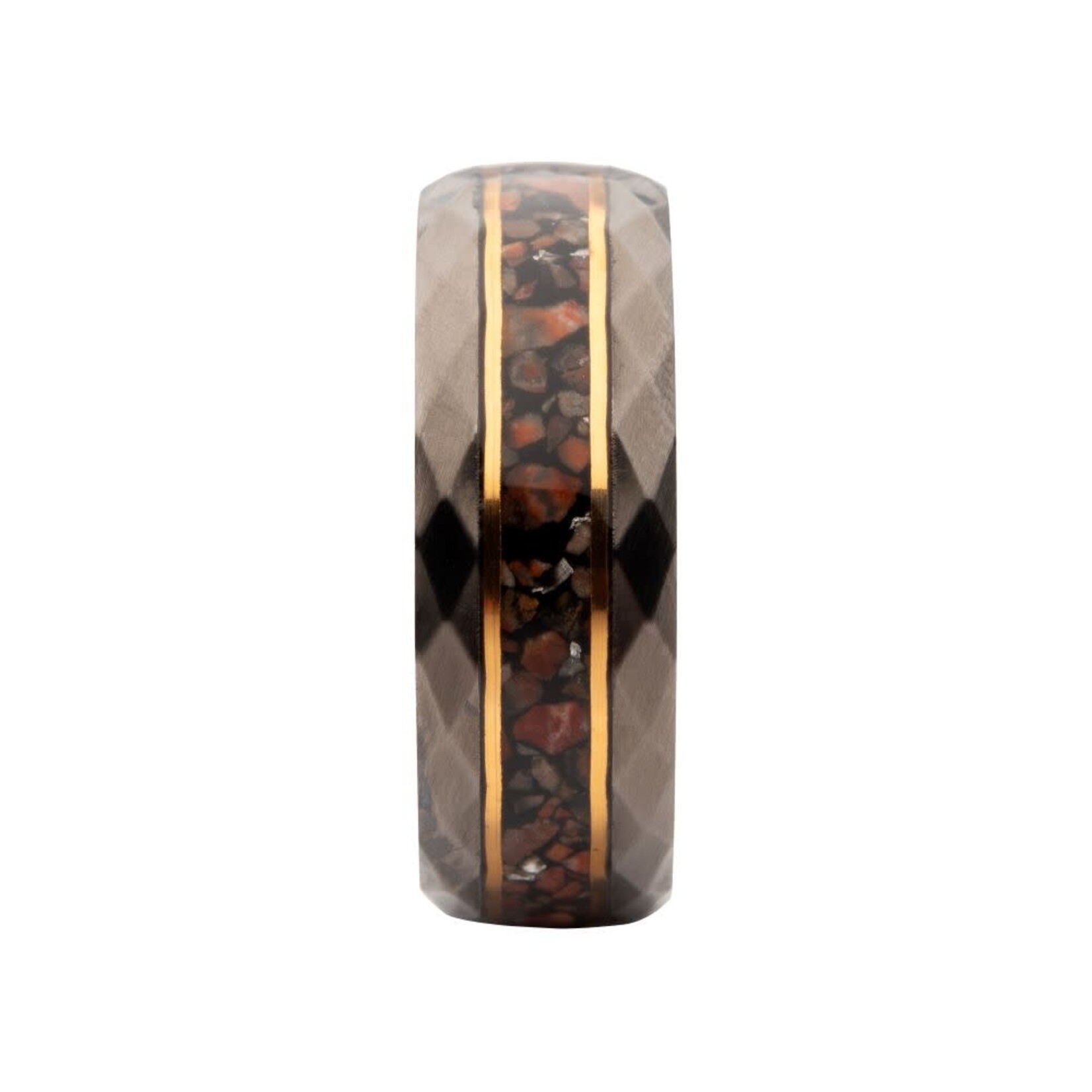 Inox Gun Metal IP Steel Matte Finish Dinosaur Bone Inlay & Thin 18K Gold IP Lines Comfort Fit Ring