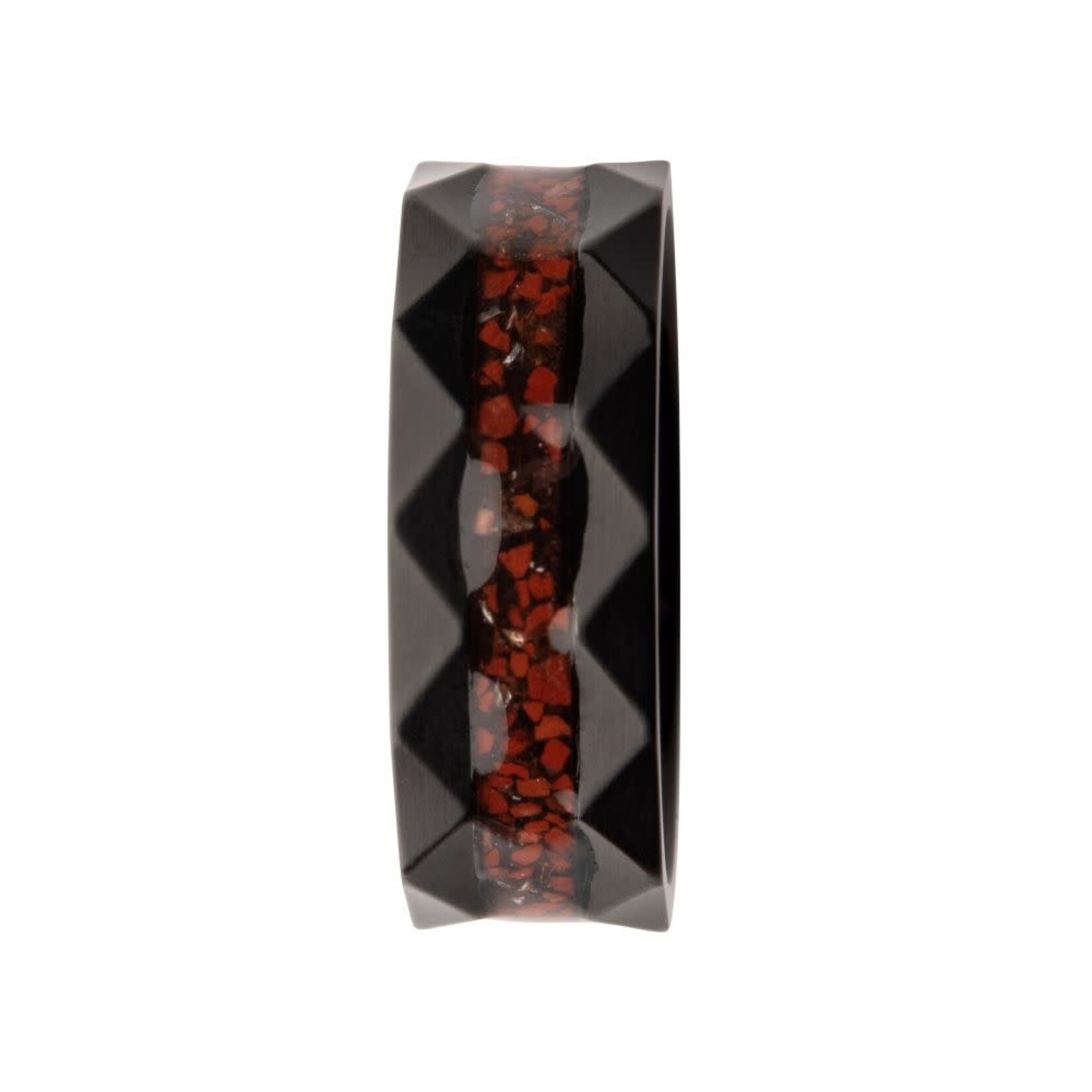 Inox Black IP Steel Red Dinosaur Bone Inlay Comfort Fit Ring
