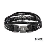 Inox Multi Black Leather & Black Skull Beads Bracelet 8.5"