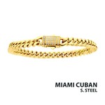 Inox 6mm 18Kt Gold IP Miami Cuban Chain Bracelet with CNC Precision Set CZ Double Tab Box Clasp 8"