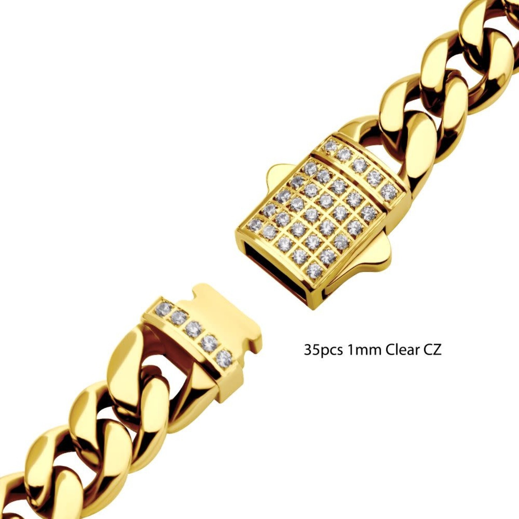 Inox 6mm 18Kt Gold IP Miami Cuban Chain Bracelet with CNC Precision Set CZ Double Tab Box Clasp 8"