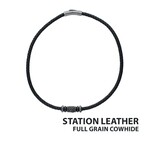 Inox Black Full Grain Cowhide Leather Braided Necklace with Gun Metal Beads 19.5"
