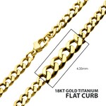 Inox 4.35mm 18Kt Gold IP Titanium Flat Curb Chain Necklace 20"
