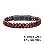 Inox Allegiance Stainless Steel w/ Red Wax Cord binding 2 Antique Brushed Box Links Bracelet 7.75"-8.25"