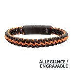 Inox Matte Finish Black IP Stainless Steel Box Chain with Orange Wax Cord Bracelet 7.75"-8.25"