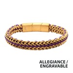 Inox Matte Finish Gold IP Stainless Steel Foxtail Chain with Purple Wax Cord Bracelet 7.75"-8.25"