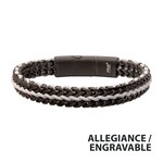 Inox Matte Finish Black IP Stainless Steel Foxtail Chain with White Wax Cord Bracelet 7.75"-8.25"