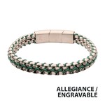 Inox Matte Finish Stainless Steel Box Chain with Green Wax Cord Bracelet 7.75"-8.25"