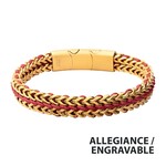 Inox Matte Finish Gold IP Stainless Steel Foxtail Chain with Red Wax Cord Bracelet 7.75"-8.25"