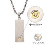Inox 1.6mm Clear Lab-Grown Diamond on Matte Finish Steel Engravable Compact Dog Tag Vulcan Pendant 22"
