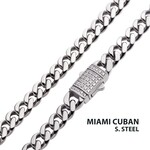 Inox 6mm Steel Miami Cuban Chain Necklace with CNC Precision Set CZ Double Tab Box Clasp 22"