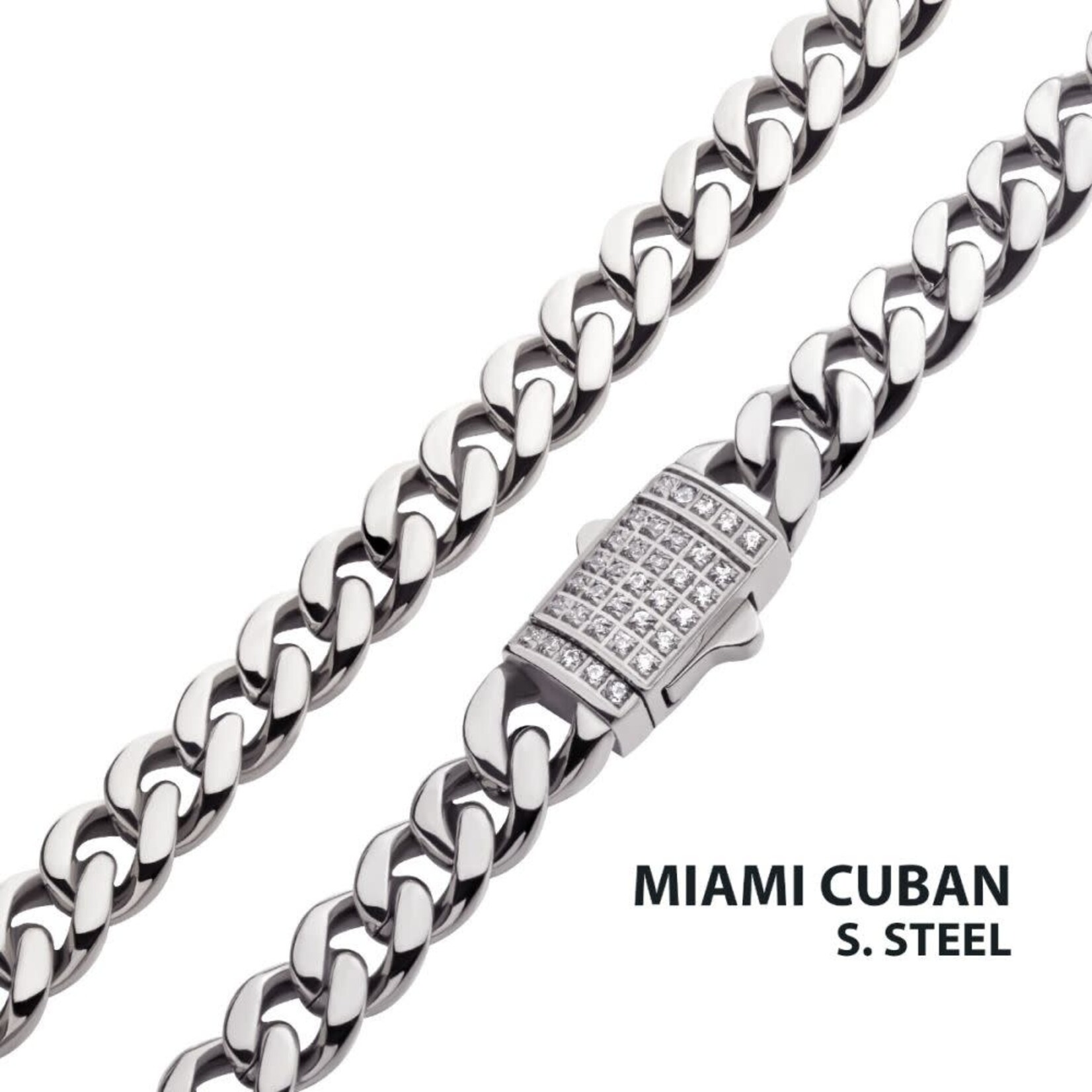 Inox 6mm Steel Miami Cuban Chain Necklace with CNC Precision Set CZ Double Tab Box Clasp 22"