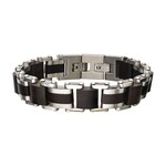 Inox Stainless Steel w/ Ebony Wood Link Bracelet 7.75"-8.25"