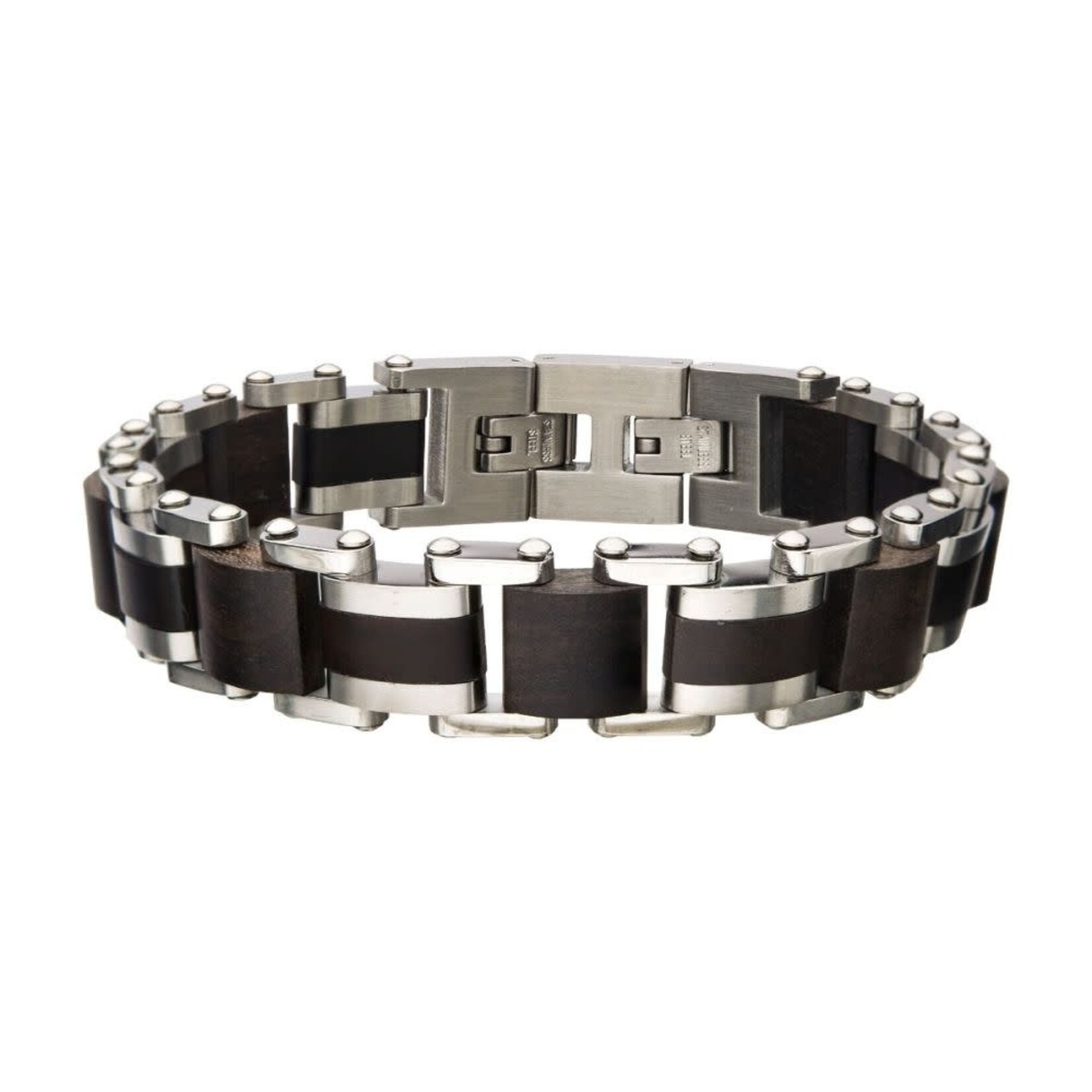 Inox Stainless Steel w/ Ebony Wood Link Bracelet 7.75"-8.25"