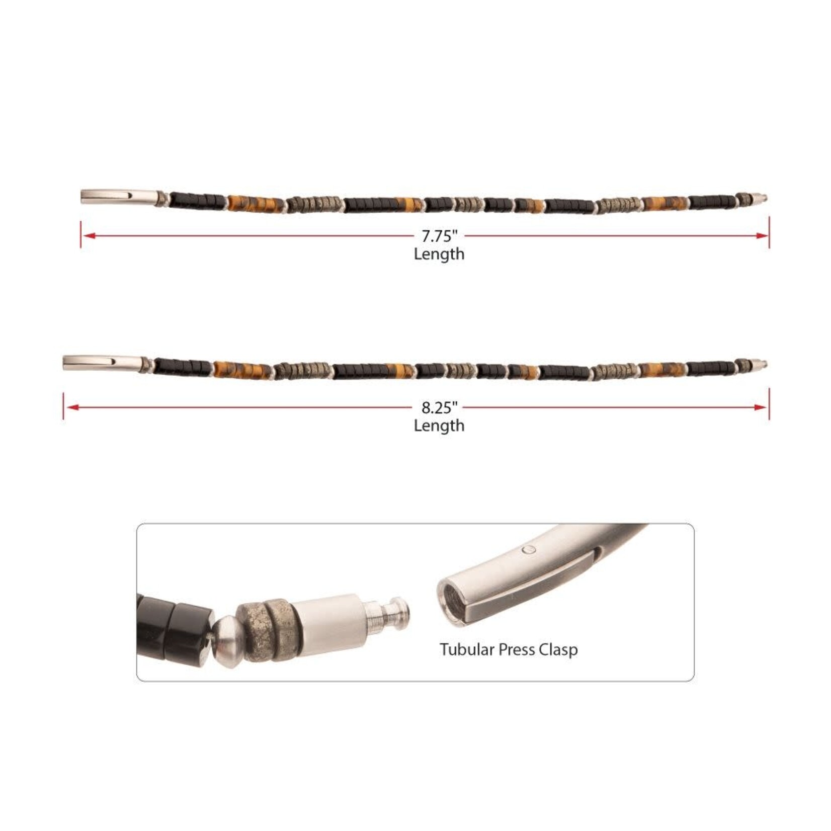 Inox Pyro Sentinel (Onyx / Pyrite / Tiger-eye) Heishi Bead Bracelet