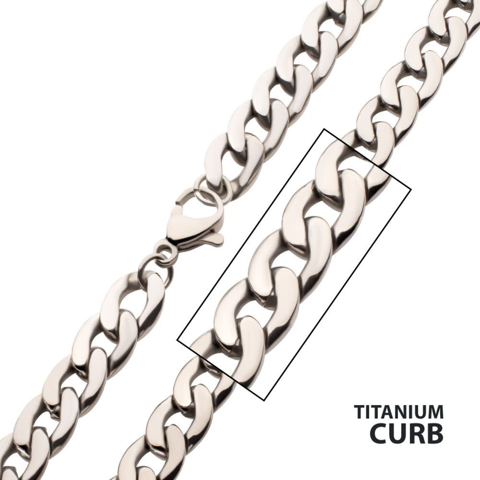 Inox 7.4mm Titanium Curb Chain Necklace with Lobster Clasp 22"
